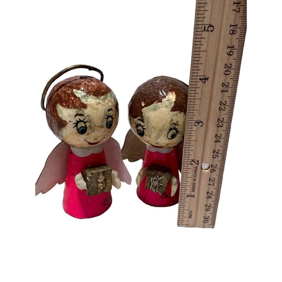 De Sela Angel Christmas Ornament Paper Mache Styrofoam Mexico Vintage Set of 2 - Picture 10 of 10